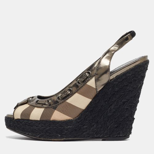 Multicolor Leather and Check Canvas Espadrille Wedge Slingback Pumps Size 39 - Burberry - Modalova