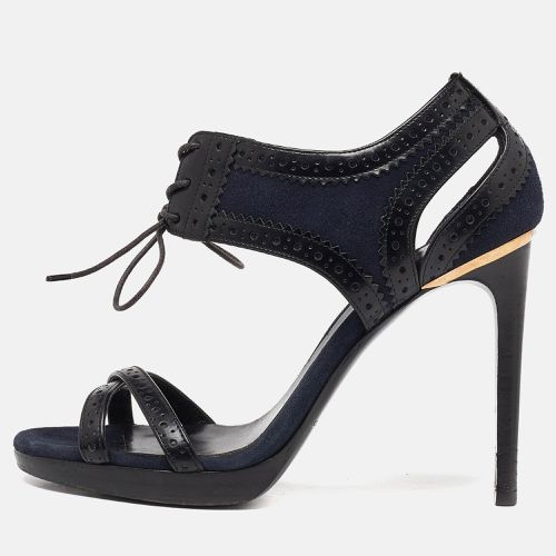 Burberry Navy Blue Suede and Black Brogue Leather Gauld Lace Up Sandals Size 36 - Burberry - Modalova