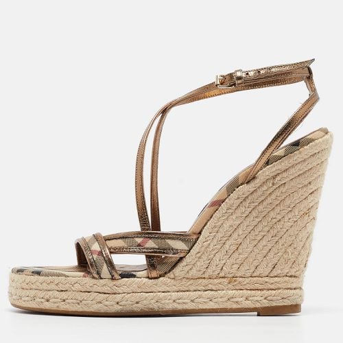 Burberry Gold Leather and Canvas Espadrilles Sandals Size 40 - Burberry - Modalova