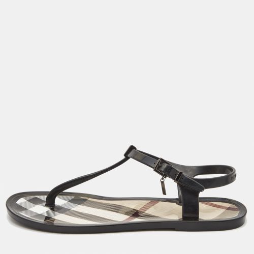 Burberry Black/Beige House Check Jelly Thong Flats Size 39 - Burberry - Modalova