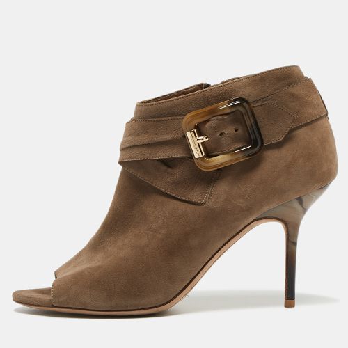 Burberry Beige Suede Peep Toe Zip Up Booties Size 38.5 - Burberry - Modalova