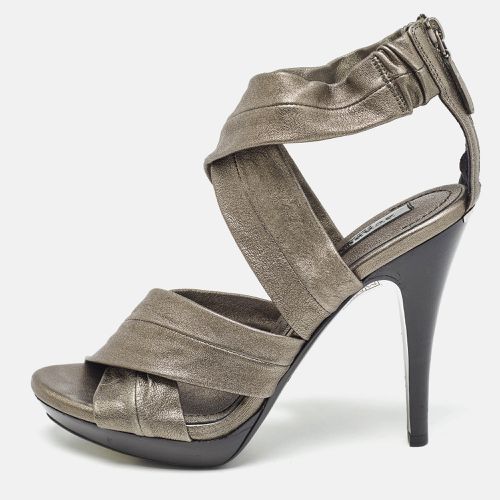 Burberry Grey Leather Platform Ankle Wrap Sandals Size 39 - Burberry - Modalova