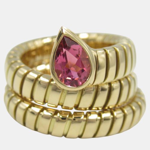 Bvlgari 18K Yellow Gold Tubogas Pink Tourmaline Ring EU 53 - Bvlgari - Modalova