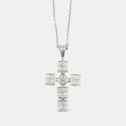 Bvlgari Lucia Latin Cross Necklace 18k White Gold Diamond Clear Metal - Bvlgari - Modalova