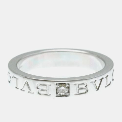 Bvlgari 18K White Gold Double Logo Diamond Band Ring EU 56 - Bvlgari - Modalova