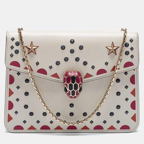 Bvlgari Off White Printed and Embroidered Leather Small Serpenti Forever Shoulder Bag - Bvlgari - Modalova