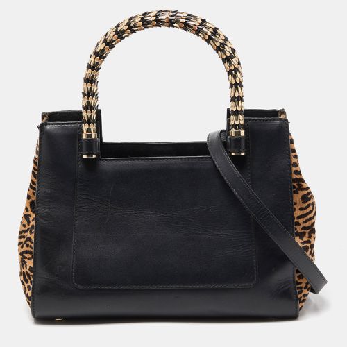 Bvlgari Black/Beige Leather and Calfhair Small Serpenti Scaglie Tote - Bvlgari - Modalova