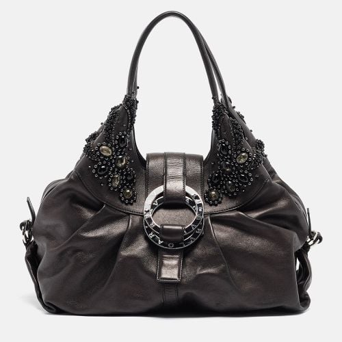 Bvlgari Black Leather Crystals Embellished Chandra Hobo - Bvlgari - Modalova