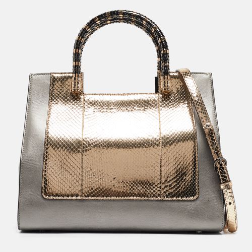 Bvlgari Gold/Grey Leather and Snakeskin Serpenti Scaglie Tote - Bvlgari - Modalova