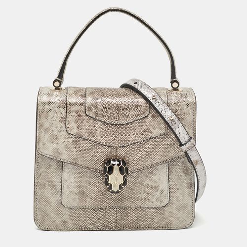 Bvlgari Silver/Beige Karung Leather Small Serpenti Forever Top Handle Bag - Bvlgari - Modalova