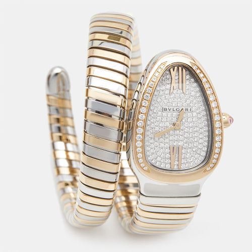 Bvlgari Diamond Paved 18K Rose Gold Stainless Steel Serpenti Tubogas 103150 Women's Wristwatch 35 mm - Bvlgari - Modalova