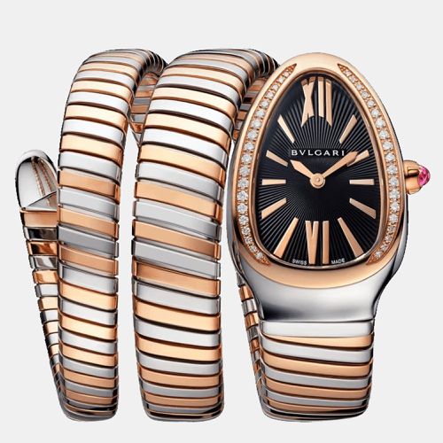 Bvlgari Black 18K Rose Gold Stainless Steel Diamond Serpenti Tubogas Women's Wristwatch 35 mm - Bvlgari - Modalova