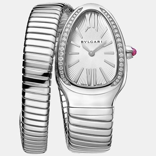 Bvlgari White Stainless Steel Diamond Serpenti Tubogas Women's Wristwatch 35 mm - Bvlgari - Modalova