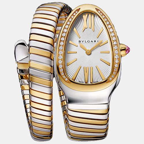 Bvlgari White 18K Yellow Gold Stainless Steel Diamond Serpenti Tubogas Women's Wristwatch 35 mm - Bvlgari - Modalova