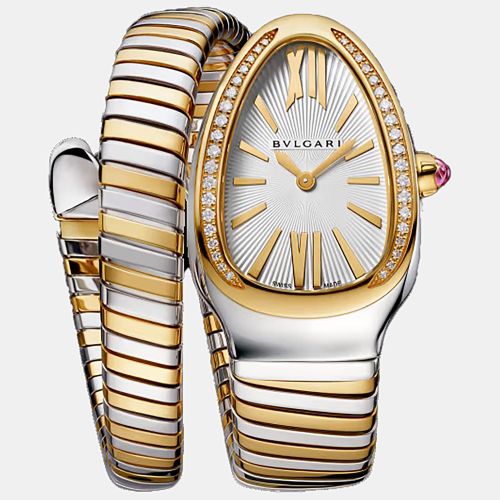 K Yellow Gold Stainless Steel Diamond Serpenti Tubogas Women's Wristwatch 35 mm - Bvlgari - Modalova