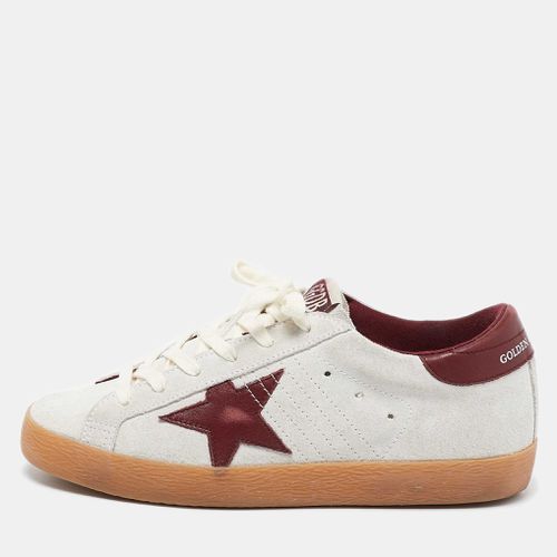 Golden Goose Silver/Burgundy Leather and Suede Superstar Lace Up Sneakers Size 36 - Golden Goose - Modalova