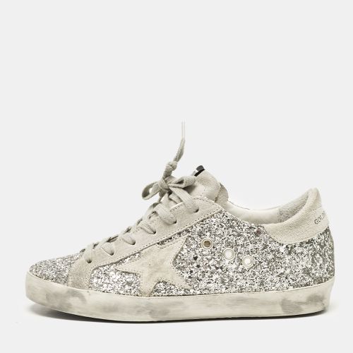 Golden Goose Grey/Silver Glitter and Suede Super Star Lace Up Sneakers Size 36 - Golden Goose - Modalova