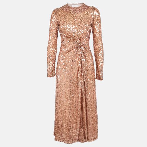 Galvan London Rose Gold Sequin Embellished Mesh Draped Midi Dress S - Galvan London - Modalova