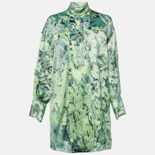 Ganni Green Abstract Floral Print Satin Mini Dress L - Ganni - Modalova