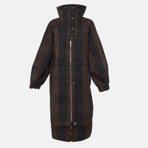 Ganni Brown Checked Double Cotton Oversized Coat L/XL - Ganni - Modalova