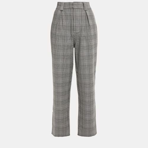 Ganni Grey/Black Checked Crepe Trousers M (EU 38) - Ganni - Modalova