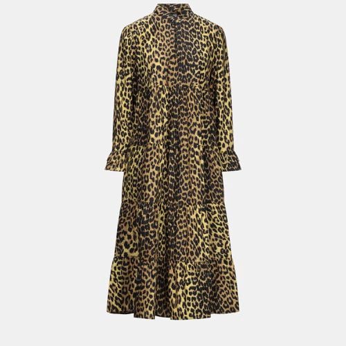 Ganni Yellow Leopard Print Cotton Midi Dress S (EU 34) - Ganni - Modalova