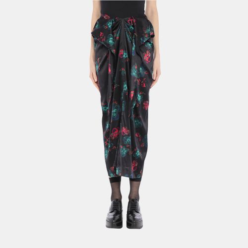 Ganni Black Floral Print Silk Draped Skirt L (EU 40) - Ganni - Modalova