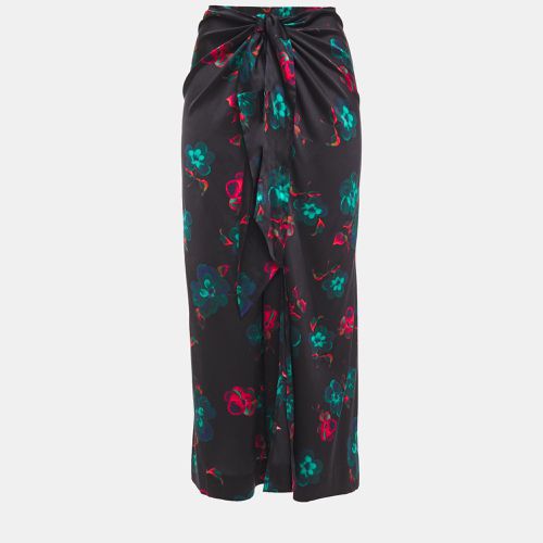 Ganni Black Floral Printed Silk Midi Skirt S (EU 36) - Ganni - Modalova