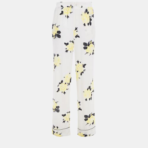 Ganni White Floral Print Crepe Straight Leg Pants L (EU 40) - Ganni - Modalova