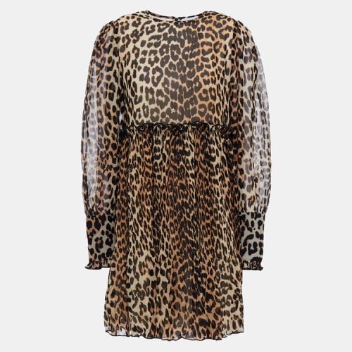 Ganni Brown Leopard Print Crepe Mini Dress S (EU 36) - Ganni - Modalova