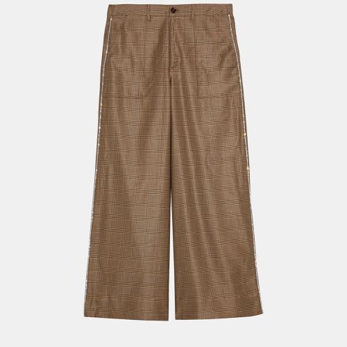 Ganni Brown Checked Wool-Blend Wide Leg Pants M (EU 38) - Ganni - Modalova