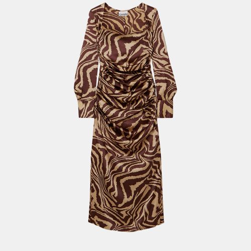 Ganni Brown Printed Satin Maxi Dress XS (EU 34) - Ganni - Modalova