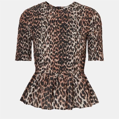 Ganni Brown Leopard Print Cotton Top L (EU 40) - Ganni - Modalova