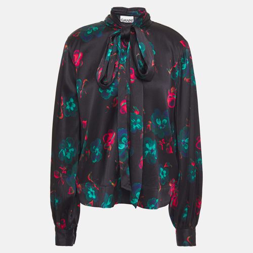 Ganni Black Floral Print Silk Satin Top XS (EU 34) - Ganni - Modalova