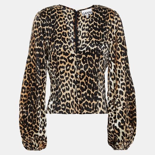 Ganni Beige Leopard Print Silk Long Sleeve Top S (EU 36) - Ganni - Modalova