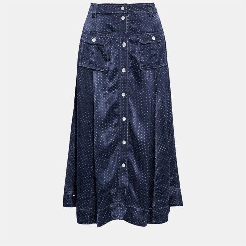 Ganni Navy Blue Dotted Satin Midi Skirt S (SIZE EU 36) - Ganni - Modalova