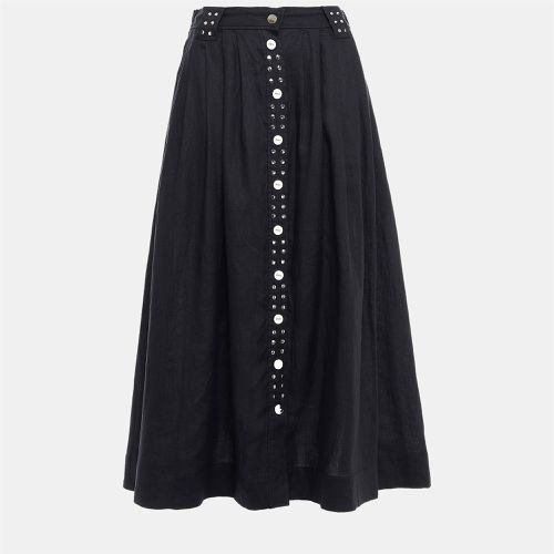 Ganni Black Linen Midi Skirt L (EU 40) - Ganni - Modalova