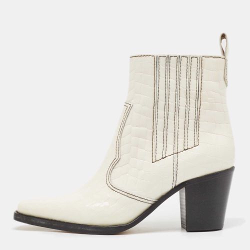 Ganni White Croc Embossed Patent Leather Callie Ankle Boots Size 40 - Ganni - Modalova