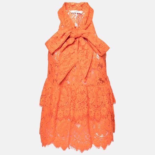 Ganni Orange Floral Lace Neck Tie Detail Tiered Sleeveless Top S - Ganni - Modalova