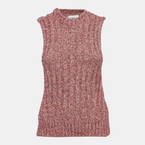 Ganni Pink Lurex Rib Knit Sleeveless Top S - Ganni - Modalova