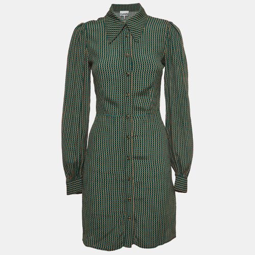 Ganni Green Check Print Viscose Shirt Dress XXS - Ganni - Modalova