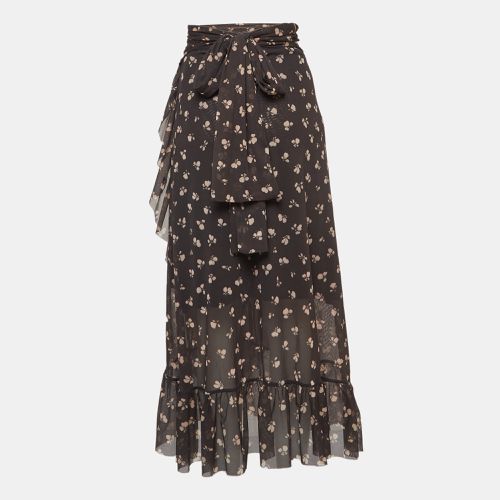 Ganni Grey Floral Print Tilden Mesh Ruffled Wrap Skirt S - Ganni - Modalova