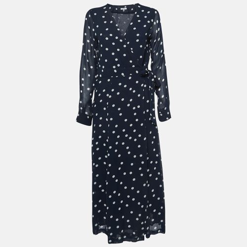 Ganni Navy Blue Polka Dots Chiffon Midi Wrap Dress S - Ganni - Modalova