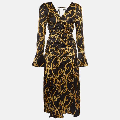 Gold Rope Print Satin Ruched Midi Dress XS - Ganni - Modalova