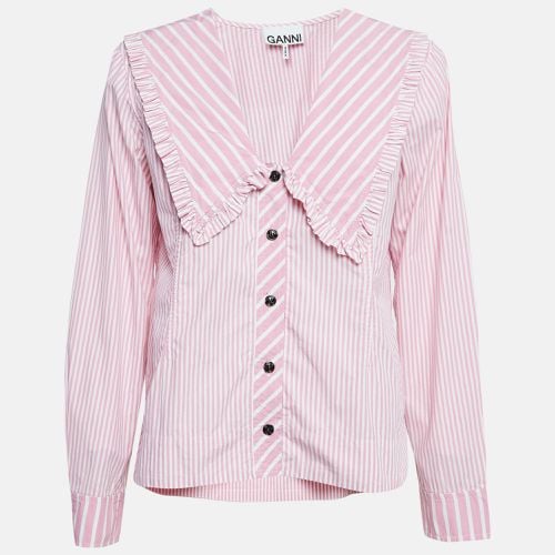 White Stripe Cotton Ruffled Collar Shirt M - Ganni - Modalova