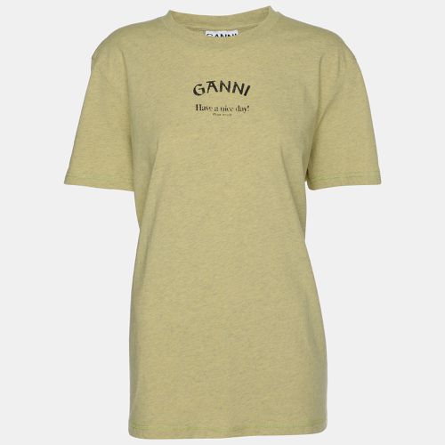 Ganni Leek Yellow Logo Print T-Shirt L - Ganni - Modalova