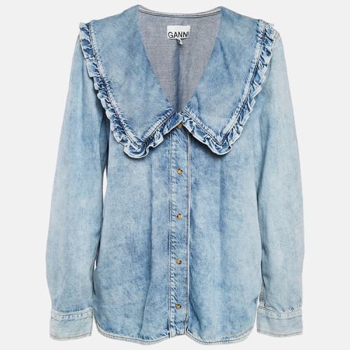 Denim Ruffled Platter Collar Shirt XL - Ganni - Modalova