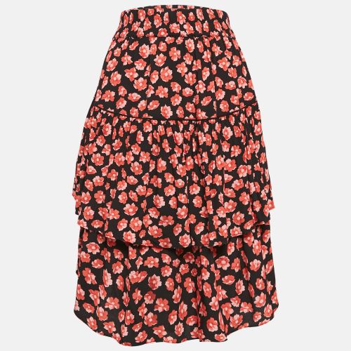 Ganni Black/Red Floral Print Lindale Crepe Tiered Short Skirt L - Ganni - Modalova