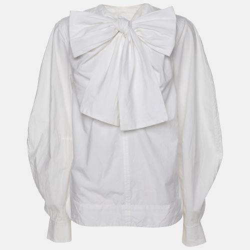 Ganni White Cotton Cropped Sleeve Bow Top XS - Ganni - Modalova