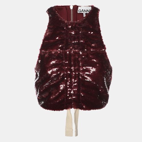 Ganni Burgundy Sequin Sleeveless Crop Top XXS - Ganni - Modalova